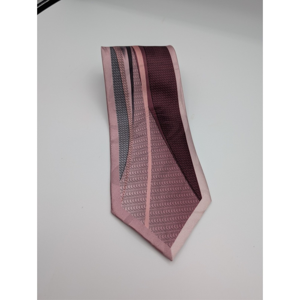Vintage Y2K Carlo Palazzi Studio 100% Silk Wide Necktie Pink Geometric Stripe